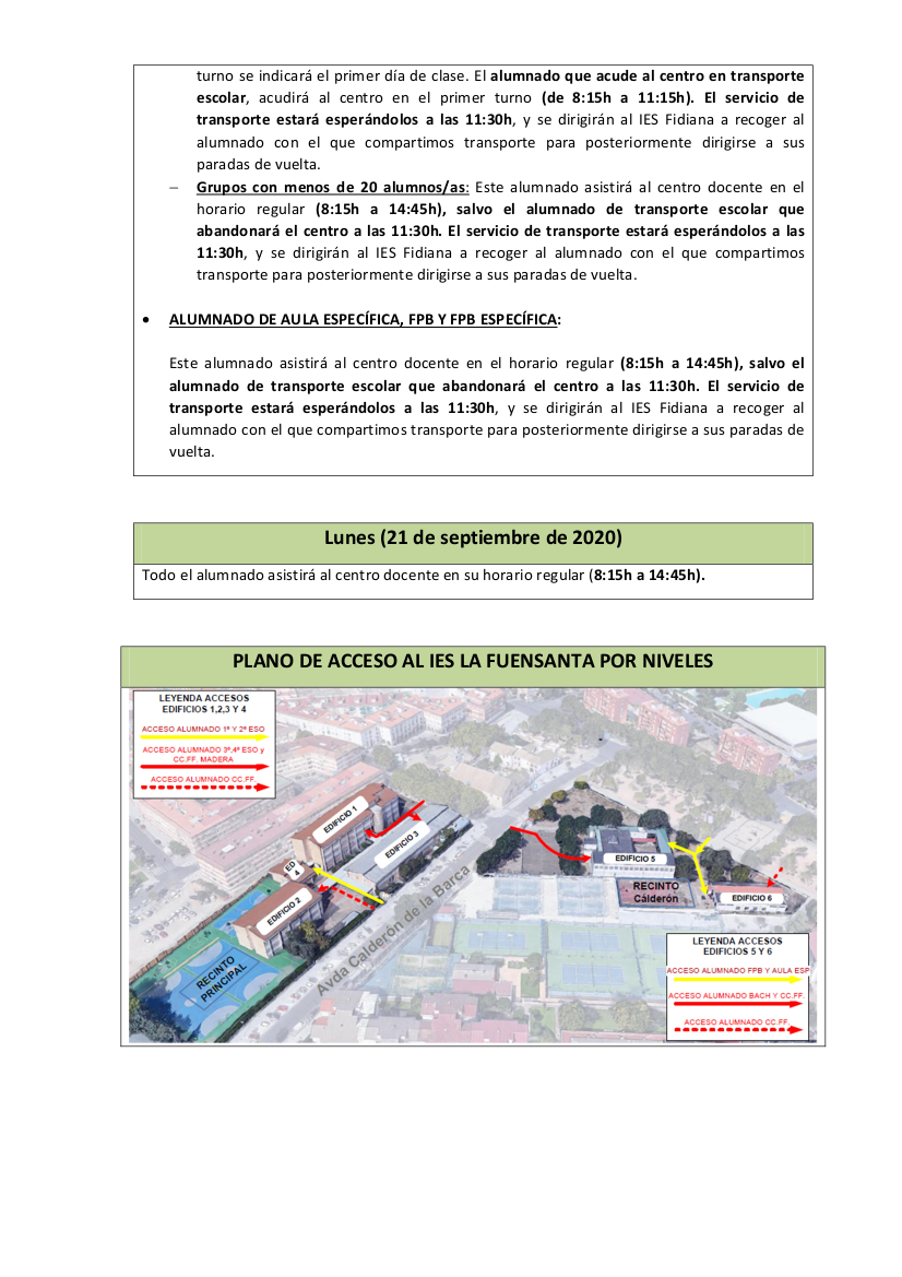 Nota informativa inicio de curso 2